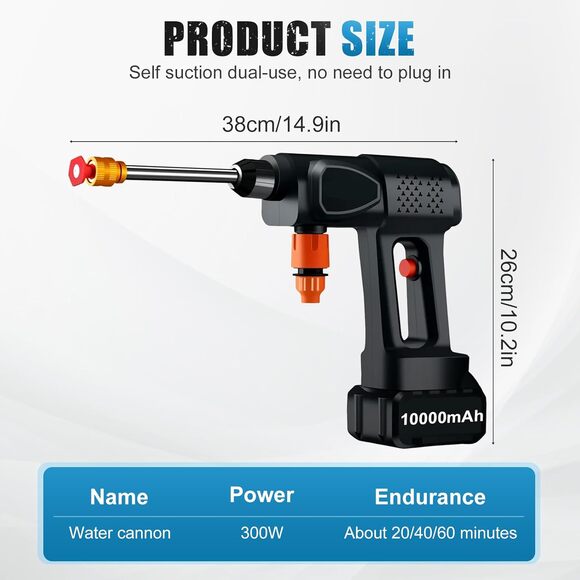 Portable Cordless Pressure Washer 20000mAh Battery 6-in-1 Nozzle for Car - Picture 3 of 6